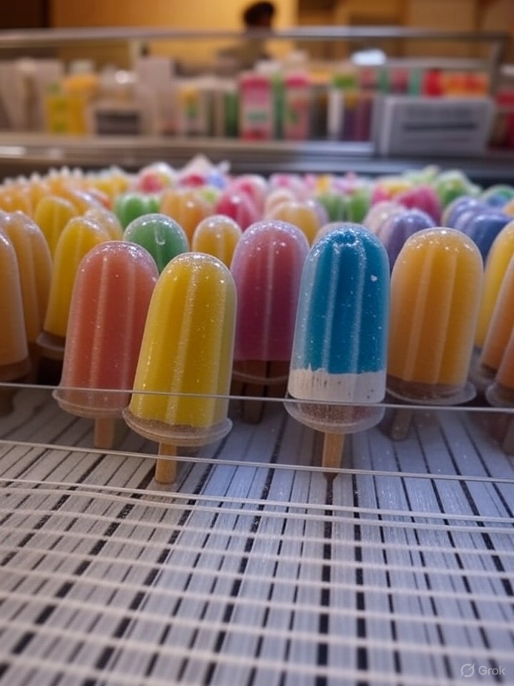 Vitrine de congélation avec sucettes glacées