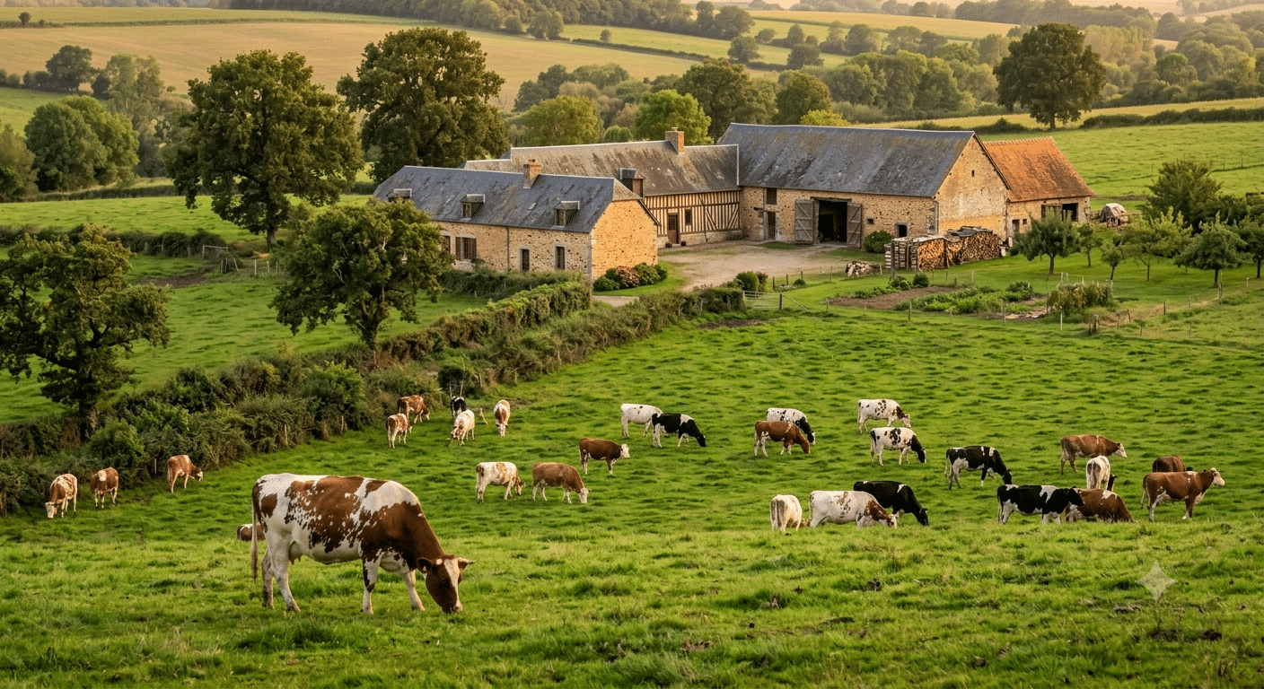 Ferme laitière, vaches en prairie